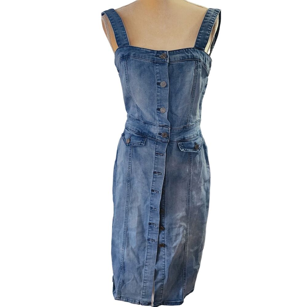 Indigo Rein Button Up Stretchy Jean Denim Tank Dress Size Medium